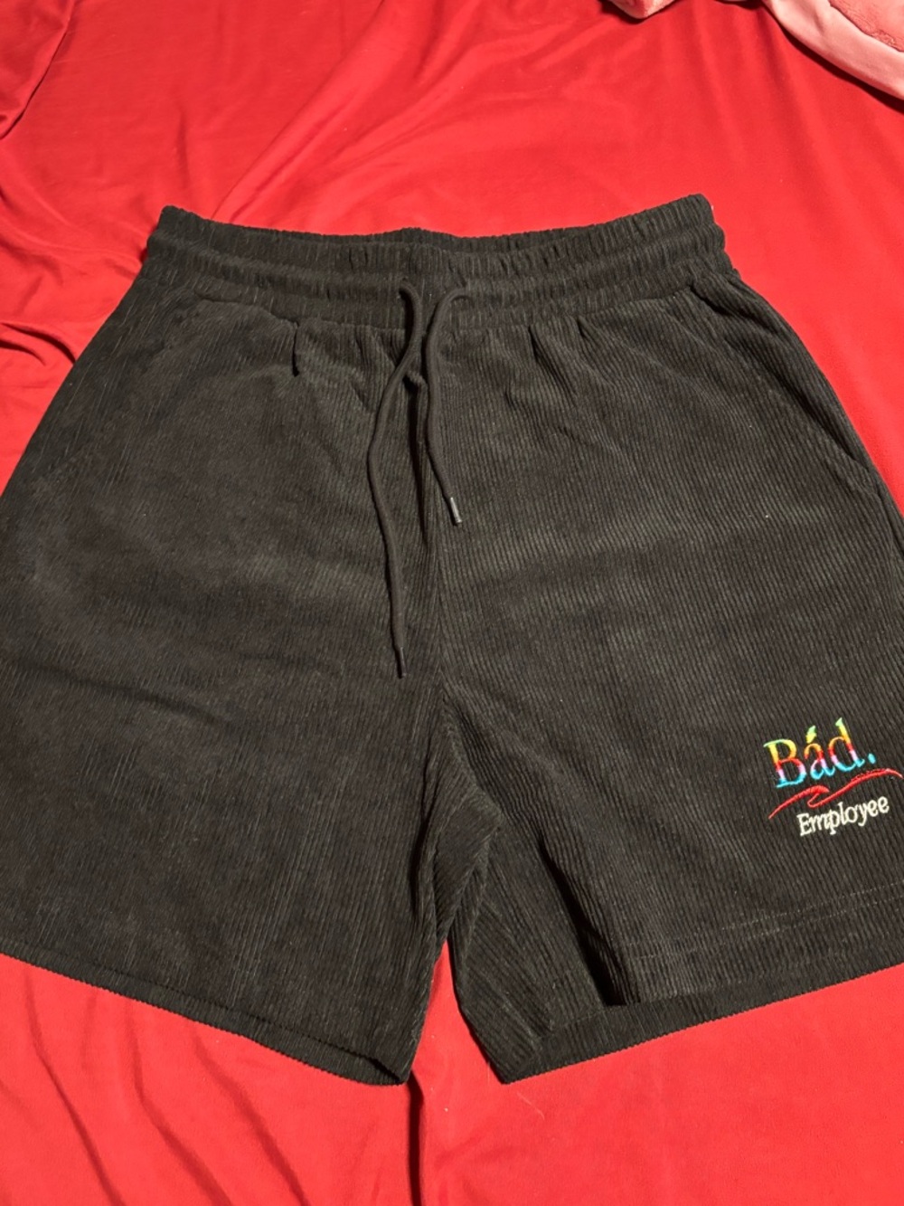 Black Corduroy Bad Employee Drawstring Shorts